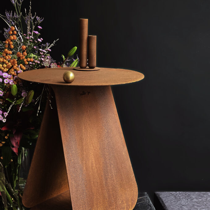 Round Rusty Metal Side Table